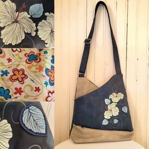 Espe Vegan‎ Leather Messenger Bag Crossbody Hibiscus artsy